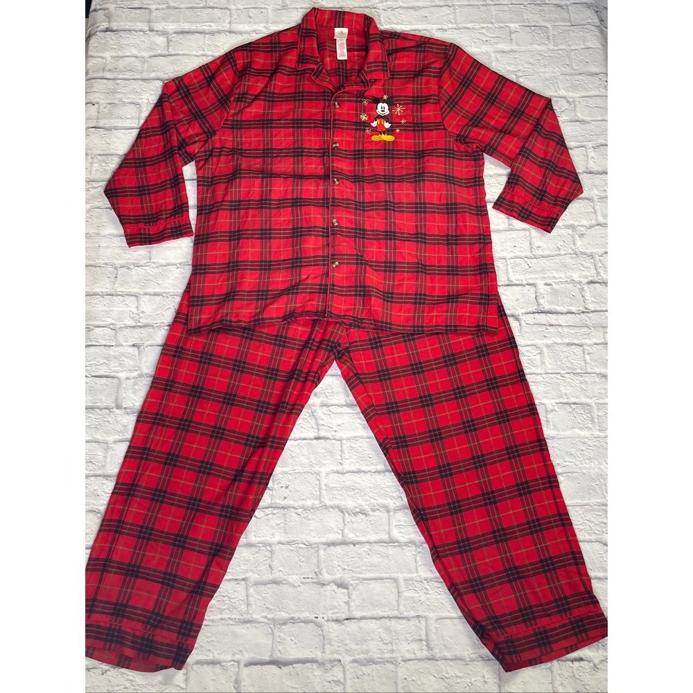 MENS DISNEY STORE RED HOLIDAY PLAID MICKEY MOUSE PAJAMA PJ SET 2XL